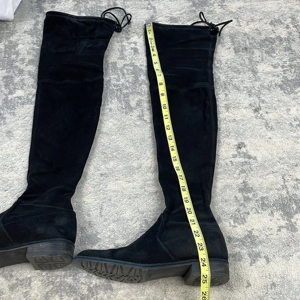 Stuart Weitzman Lowland Over The Knee Boots Black Suede Tie Back Sz 7